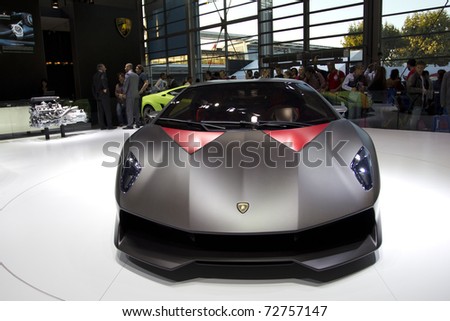 PARIS, FRANCE - OCT 10:  Lamborghini Sesto Elemento limited edition,(12 cars in the world) on display at the Paris Motor Show at Porte de Versailles on October 10, 2010 in Paris France.