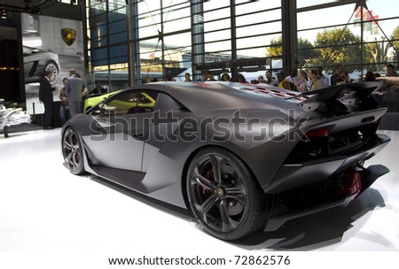 PARIS, FRANCE - OCT 10: Lamborghini Sesto Elemento limited edition (12 cars in the world) on display at the Paris Motor Show at Porte de Versailles on October 10, 2010 in Paris France.