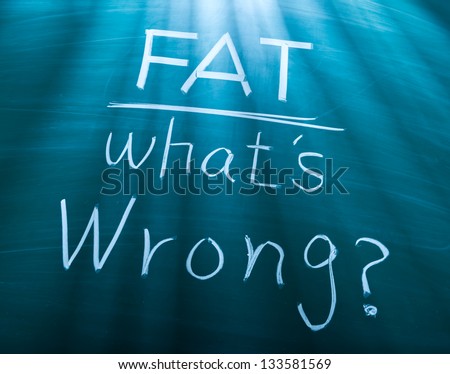 Fat, what is wrong? conceptual words on blackboard