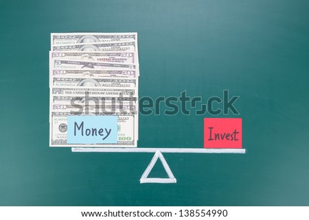 Little investments for much money, balance concept drawing on blackboard