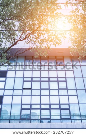 Office building with glass windows and sunshine
