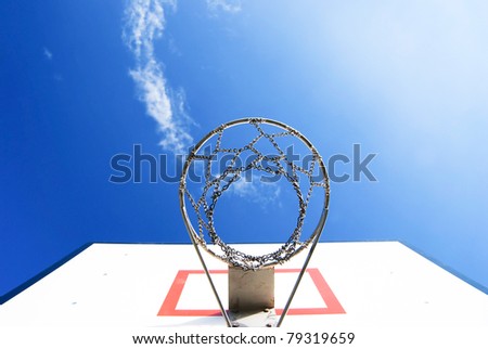 Basketball stand under blue sky, Concept of goal and success