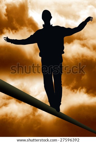 tightrope walker, artist is walking on a tighttrope