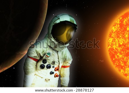 astronaut space traveler in suit with helmet