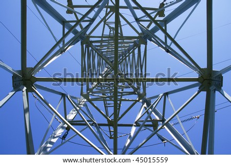High voltage power line pylon view from within