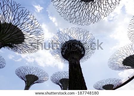 Silhouette of The Supertree Grove at Gardens by the Bay, Singapore.