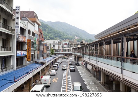 HAKONE,JAPAN - MAY 26 : The Hakone Yumoto train station on May 26,2014 in Hakone, Japan. It is 6.1 rail kilometers from the line\'s official starting point at Odawara Station.