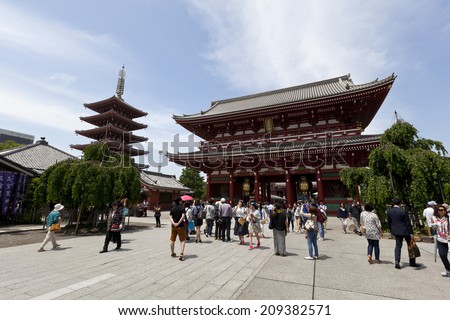 TOKYO,JAPAN - MAY 28 :Unidentified tourists in the Senso-ji Temple on May 28,2014 in Tokyo,Japan. The Senso-ji Buddhist Temple is the symbol of Asakusa and one of the most famed temples in Japan.