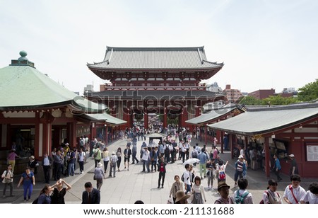 TOKYO,JAPAN - MAY 28 :Unidentified tourists in the Senso-ji Temple on May 28,2014 in Tokyo,Japan. The Senso-ji Buddhist Temple is the symbol of Asakusa and one of the most famed temples in all of Japan