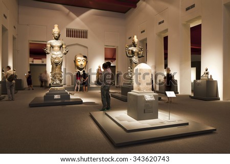 Bangkok, Thailand - Oct 20 : People enjoying newly open permanent exhibition of South-East Asian sculpture art at the National Museum in Bangkok,Thailand on October 20,2015.