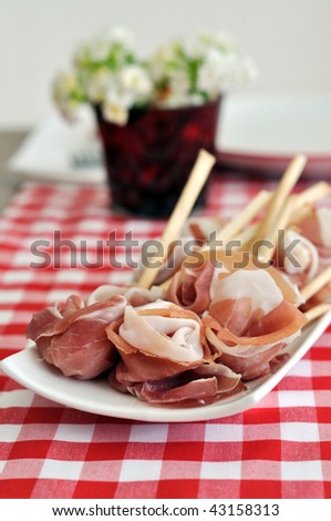 Slices of prosciutto  on a plate