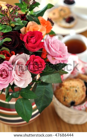 still life photograph with roses bouquet