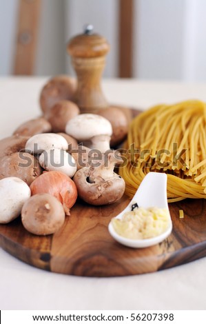 Few Raw Ingredients For Making Pasta, pasta tartufo  mushrooms and truffle butter