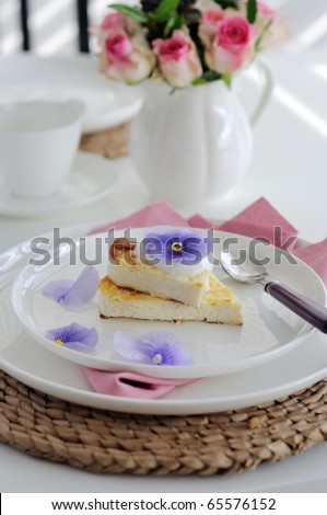 Sweetheart cottage cheese  casserole with edible flowers