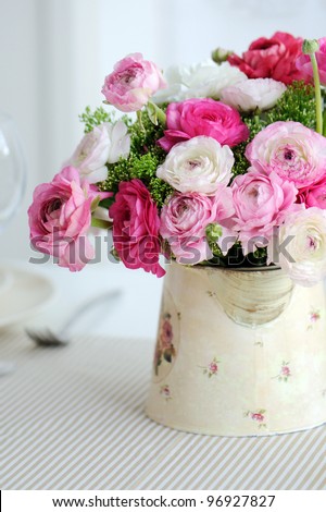 Beautiful spring  bouquet of pink and white ranunculus