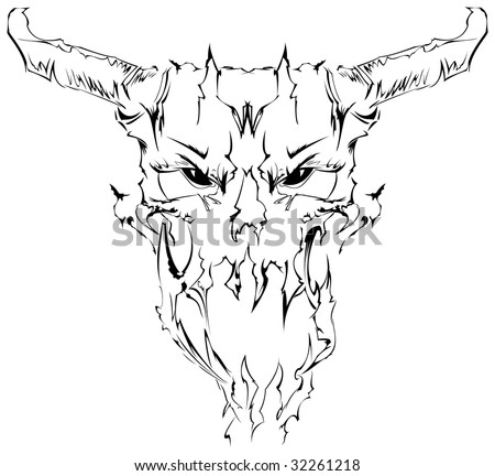 evil skull tattoo. Demon skull, tattoo design