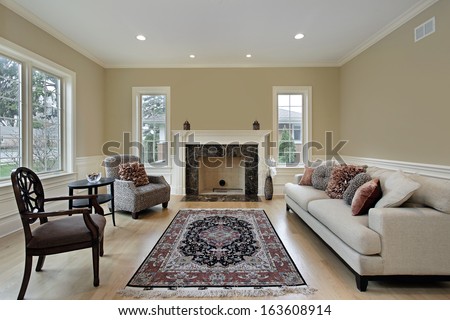 Living Room In Luxury Home With Fireplace