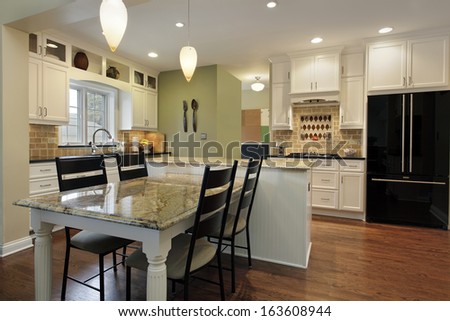 Kitchen with granite island and table