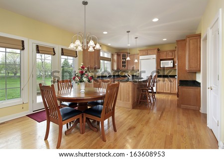 Kitchen with granite island and eating area