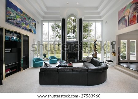 Luxury living room with picture windows