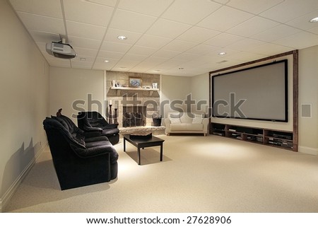 Lower level with large screen TV