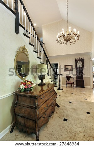 Foyer with chandelier