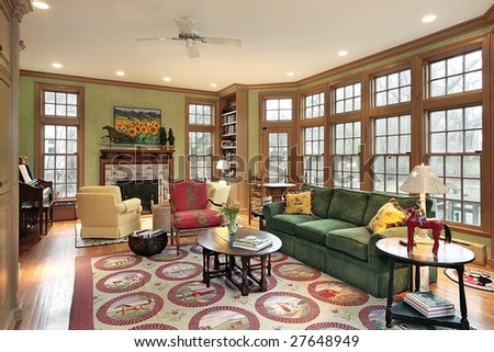 Family room with wall of windows