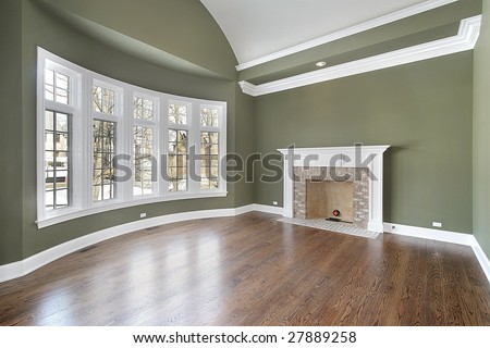 Dining Room With Fireplace And Green Walls Stock Photo 27889258 ...