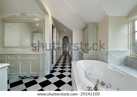 Master bath with checkerboard floor