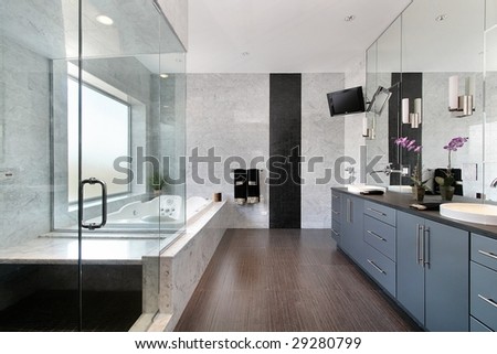 Modern Master Bathroom on Modern Master Bath With Glass Shower Stock Photo 29280799