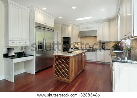 Kitchen with wood island in new construction home