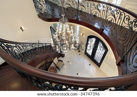 Spiral Staircase With View Into Foyer Stock Photo 34747396 ...