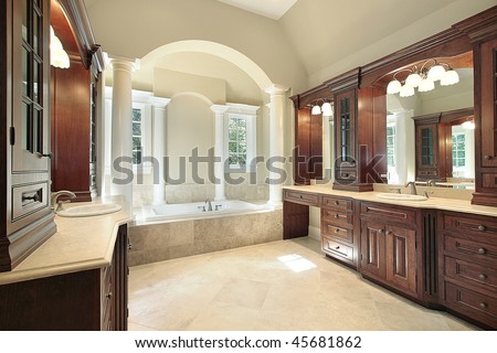 Luxury Master Bathroom on Master Bath In Luxury Home With White Tub Columns Stock Photo 45681862