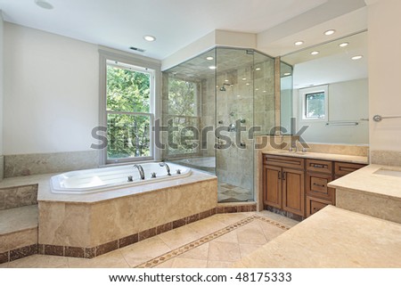 Luxury Master Bathroom on Master Bath In Luxury Home With Step Up Tub Stock Photo 48175333
