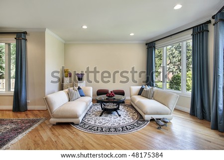 Living room in luxury home with outside view