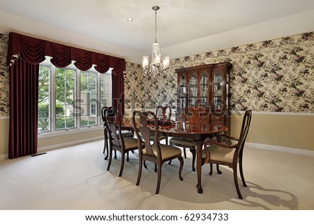 Traditional dining room with leaded glass buffet