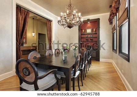 Dining room in luxury home with built in cabinet