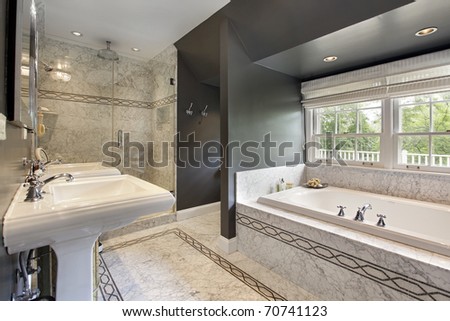 Modern Master Bathroom on Modern Master Bath With Marble Flooring And Glass Shower Stock Photo