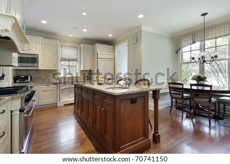Kitchen with center island and eating area