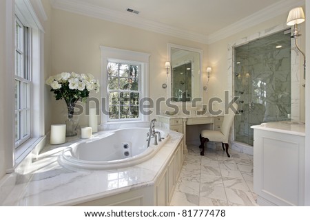 Luxury Master Bathroom on Master Bath In Luxury Home With Step Up Tub Stock Photo 81777478
