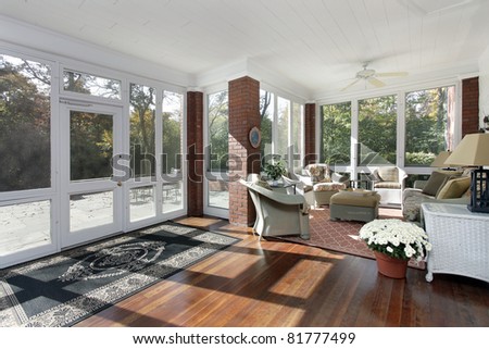 Porch in suburban home with access to patio
