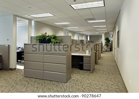 Space in office building with cubicles