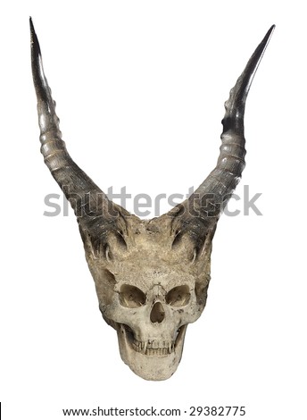 evil devil skull with horns isolated on white