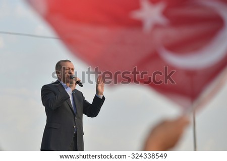 Turkish President Recep Tayyip Erdogan speaks at peace rally held in Istanbul, 20 September 2015 , Turkey , Istanbul.