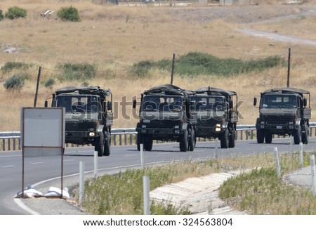 Turkish army vehicles are keep going border of Turkey-Syria, 6 July 2015, Kilis.Turkey.
