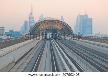 DUBAI, UNITED ARAB EMIRATES - March 21: View of Dubai Metro, on March 21, 2011. Metro Trains operate in fully automatic mode without any drivers.