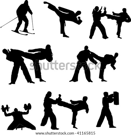Set of martial arts people silhouette