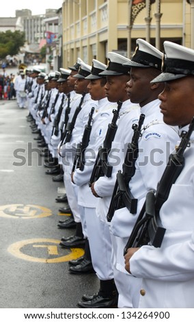 CAPE TOWN, SOUTH AFRICA - APR 6: Navy Cadets present arms for inspection at annual Navy Day on Apr 6, 2013.