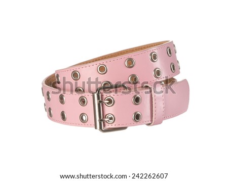 Pink women\'s belt with holes isolated on white background