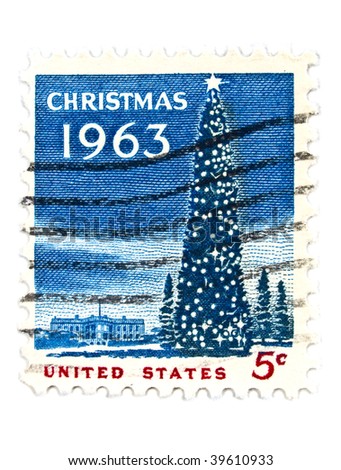 USA - CIRCA 1963: A 5 cents stamps printed in USA showing christmas tree at the White House, circa 1963